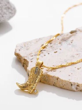 Gold Cowboy Boot Pendant Necklace for Women